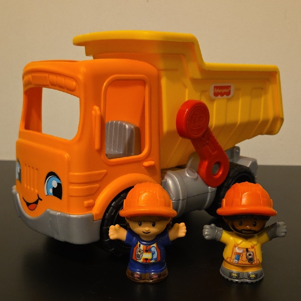 Little People Work Together Yellow & Orange Dump Truck With Construction Workers